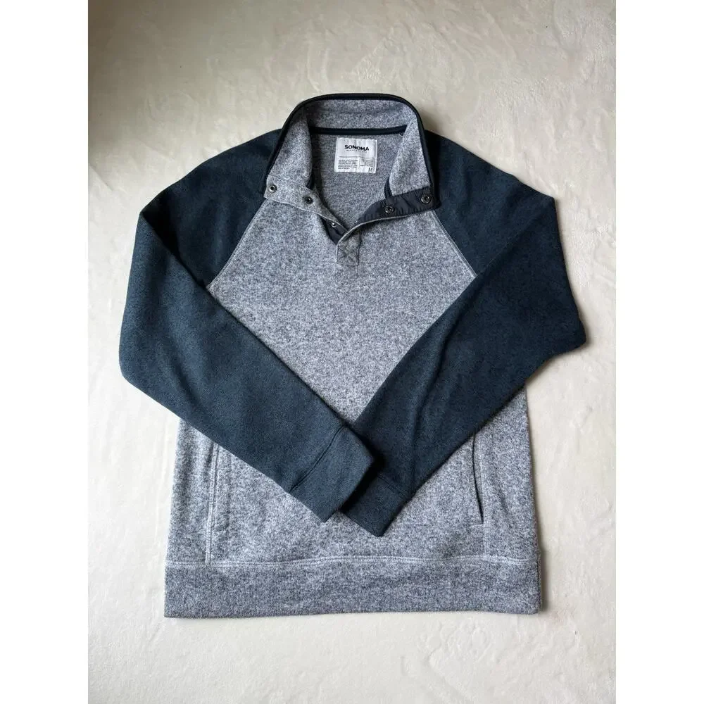 Sonoma Quarter Snap Goods For Life Men's Medium Blue Pullover‎ Front Pockets